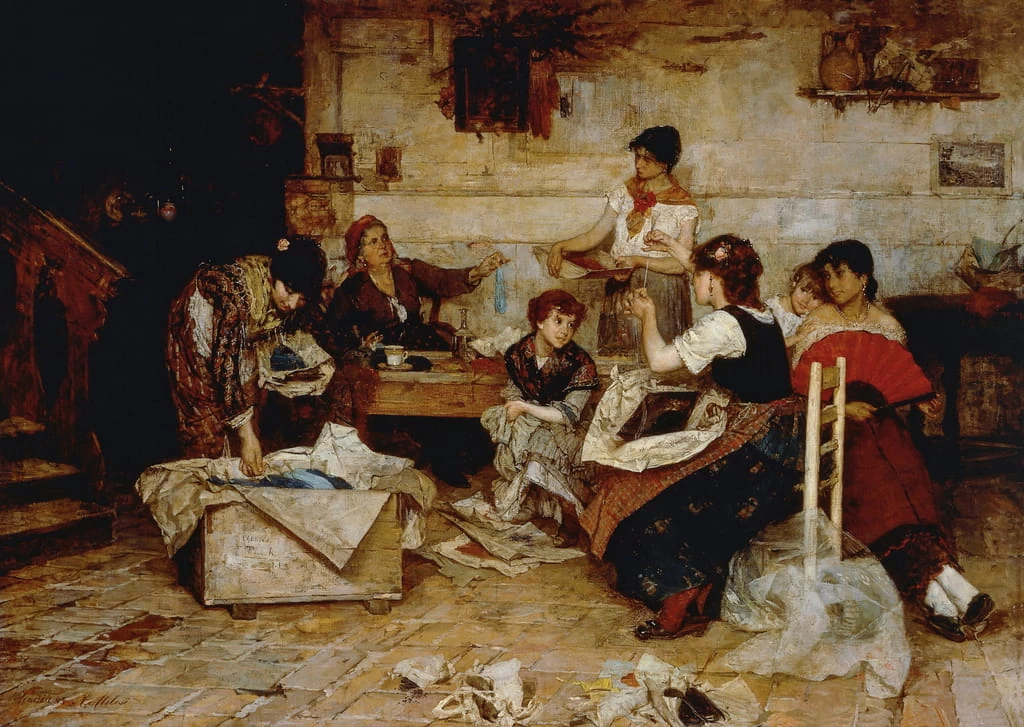 Donne che lavorano le perle